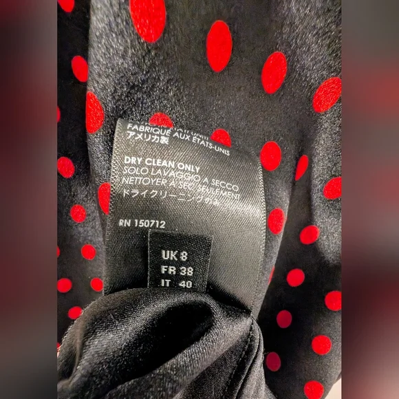 AMIRI Black With Red Polka Dots Asymmetrical Low Back Silk Dress - Picture 6 of 8